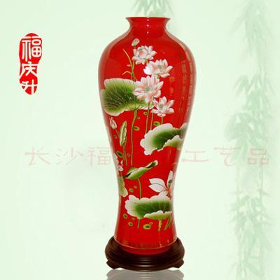 中国红瓷花瓶(FQS102) - 武汉福庆升工艺品有限公司
